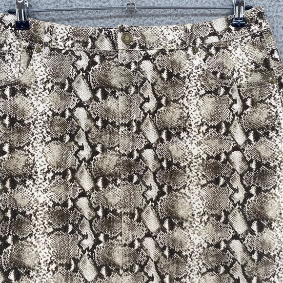 Chicos Skirt Womens 2 US 12 Brown Snake Print Denim Knee Length Stretch Straight - Picture 2 of 11
